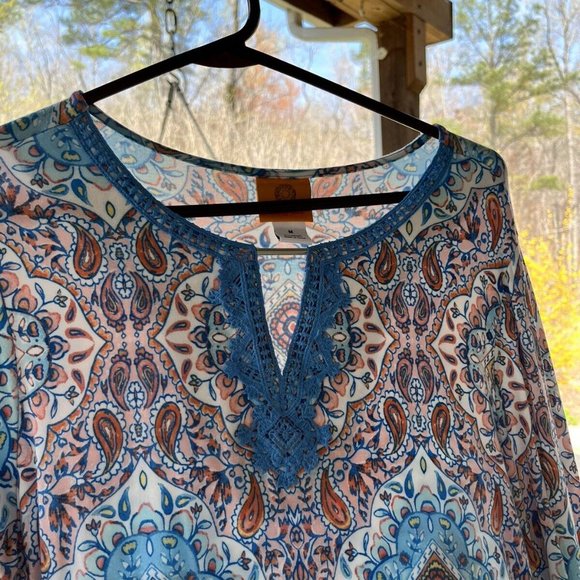 Ruby Red Round-Neck Top Embellished Shirt Pullover LongSleeves Size Medium - Picture 2 of 8